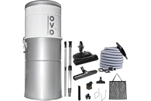 OVO Heavy Duty Powerful Central Vacuum System, Hybrid Filtration (with or Without Disposable Bags) 35L or 9.25Gal, 750 Airwatts with 40ft Carpet Deluxe Accessory kit Included