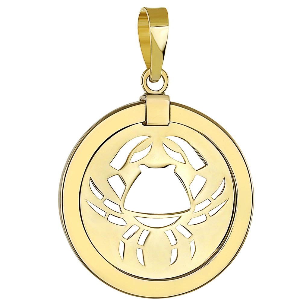 14k Yellow Gold Reversible Round Cancer Crab Zodiac Sign Pendant #zodiac #sign #pendants #gold 14k Yellow Gold Reversible Round Cancer Crab Zodiac Sign Pendant