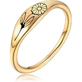Joliernelle Birth Flower Ring Carnations Personalized Gift for Women Stainless Steel Based Gold Thin Slim Band Ring Size 6-9