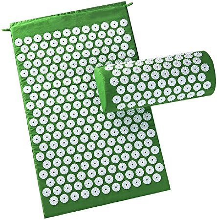 Body Head Foot Massager Cushion Acupressure Mat Relieve Stress Pain Acupuncture Spike Yoga Mat With Pillow (Green)