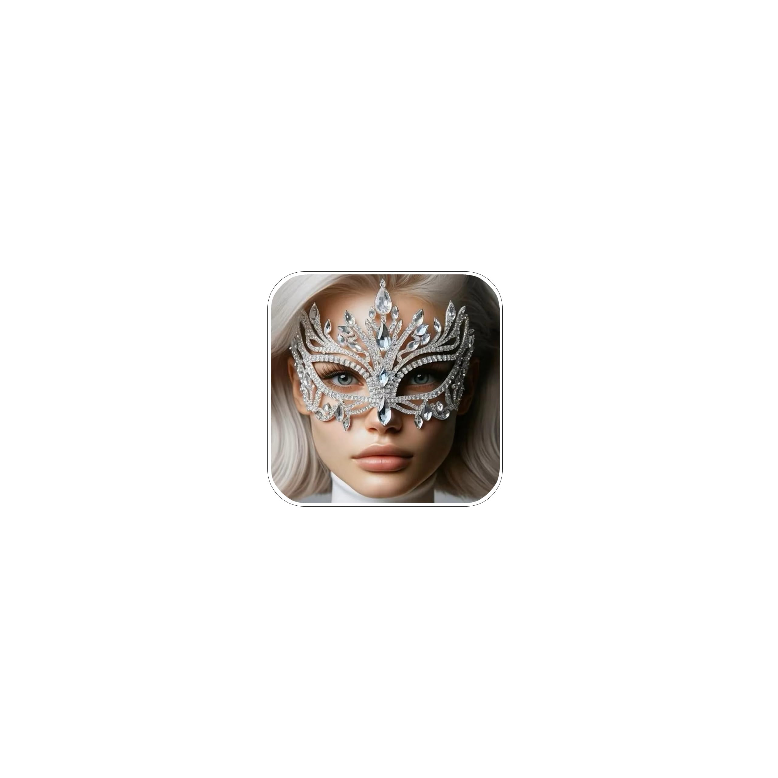 Photo 1 of XSBODY Bling Rhinestone Masquerade Mask For Women Ball Costume Crystal Face Mask Carnival Jewelry (Silver)