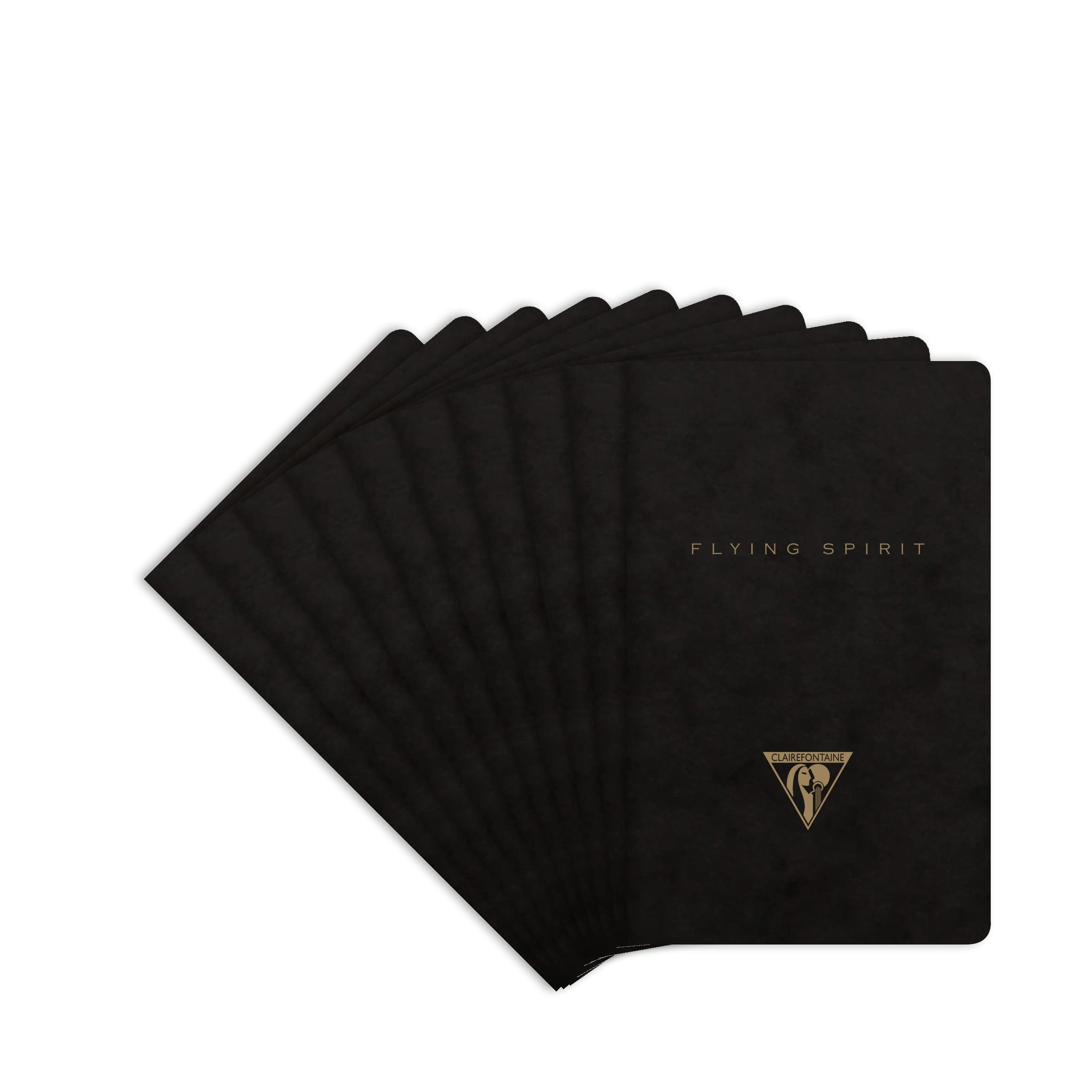 Clairefontaine 102586C - A pack of 10 Flying Spirit thread-stitched notebooks 48 ivory pages 7.5x12 cm 90g lined, black glossy card cover, assorted pattern โ image 1