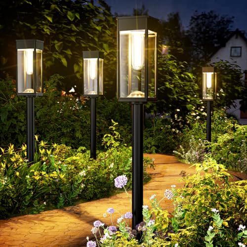 BITPOTT Solarlampen für Außen Garten, 6 Stücke Solarleuchten Garten 3000k Warmweiß, IP65 Wassserdicht Solar Gartenleuchten für Außen Terrase Hof, Weg, Rasen,Pfa