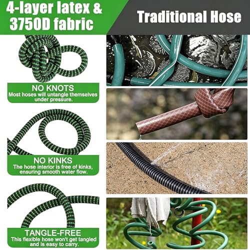 NIUCNIU Expandable Garden Hose Pipe 100FT/30M, 10-Pattern Spray Nozzle, Brass Fittings 1/2" & 3/4", Durable 3750D Fabric, 4-Layer Latex Core, Hose Pipe for Gardening, Car Cleaning, Black&Green