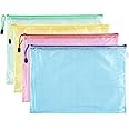 4 Pack Mesh Zipper Pouch, A4 Letter Document File Mesh Bags with Zipper, Waterproof Zipper Bags for Travel Storage, School Office Appliances and Home