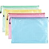 4 Pack Mesh Zipper Pouch, A4 Letter Document File Mesh Bags with Zipper, Waterproof Zipper Bags for Travel Storage, School Office Appliances and Home