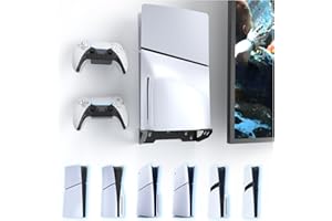 NANANINO PS5 Wall Mount, PS5 Slim Wall Mount Kit with Controller Holder and Headphone Hook, PS5 Slim Accessories Storage Stand, Black