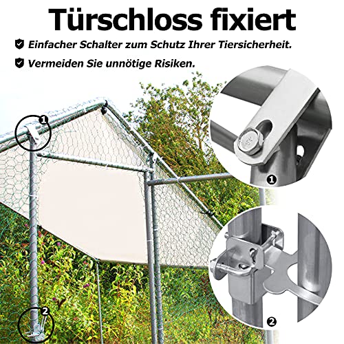 Aufun Hühnerstall Freilaufgehege XL mit Schloss, Verzinkter Stahl Kleintierstall Freigehege, Hühnerhaus Dach… – Bild 6
