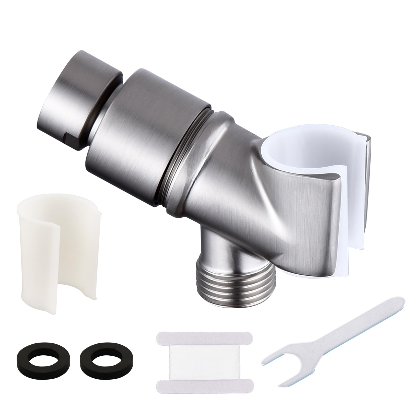Photo 1 of LUOFANT All Metal Handheld Shower Head Holder, Adjustable Shower Wand Holder with Brass Pivot Ball?Shower Arm Holder Mount for Connecting Shower Arm and Shower Hose, BRUSHED NICKEL