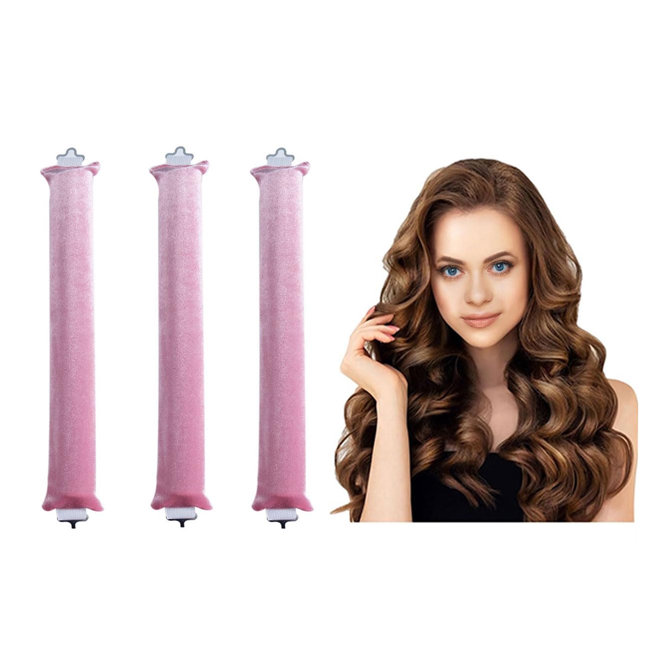 KONFEN Satin Heatless Hair Curler, 3 Pack Heat-free Velvet Curlers Headband for Most Hairs Types, Casual Bedtime DIY Styling Hair Curlers for Zero Heat Bun Bons(Pink)