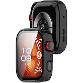 AWADUO Compatible with Huawei Watch Fit 5 Pro Smartwatch Full Coverage PC Protective Case Cover with Tempered Glass Touchable Screen Protector Smartwatch Accessories(Black)