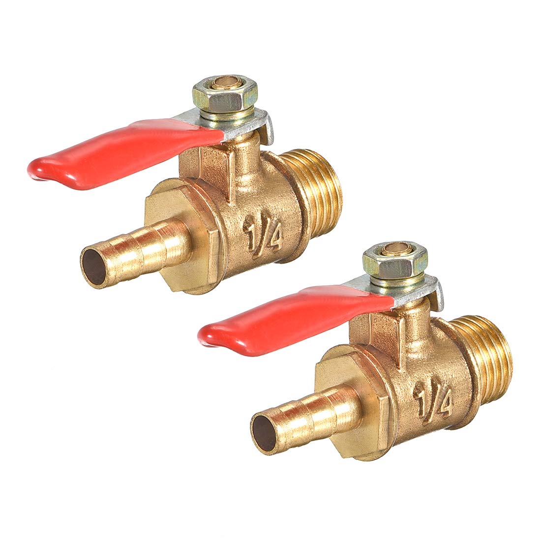 uxcell Brass Air Ball Valve Shut-Off Switch G1/4 Male to 1/4" Hose Barb Pipe Tubing Fitting Coupler 180 Degree Operation Handle 2Pcs