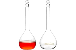 QWORK 1000ml Volumetric Flask with Glass Stopper, 2 Pack 3.3 High Borosilicate Glass, Ground Stopper