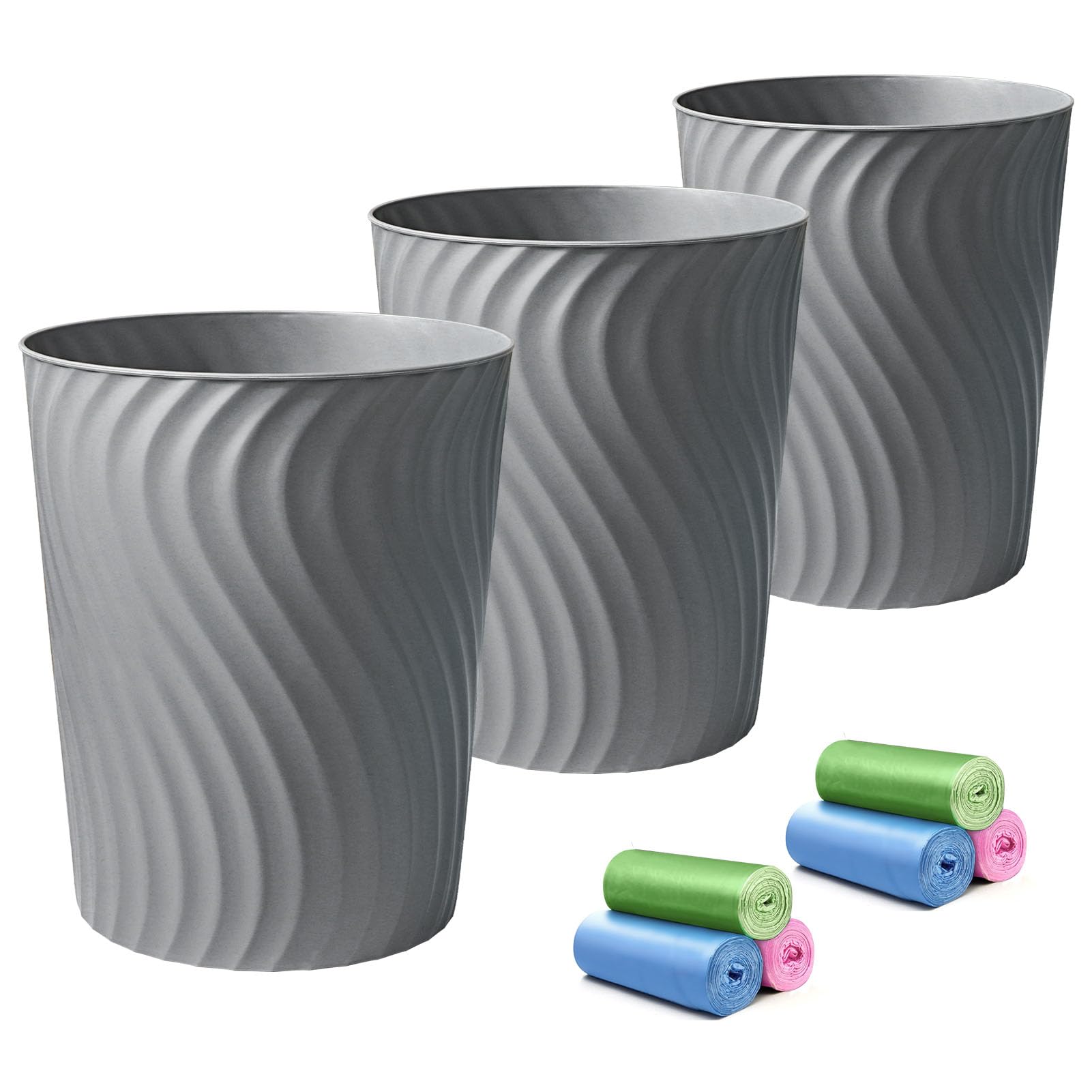 Photo 1 of YGJT Small Trash Can, 3 Pack 1.8 Gallons Bathroom Trash Can, Slim Waste Basket, Round Garbage Can, Plastic Trash Bin for Kitchen, Dorm, Bedroom, Office, Living Room, Study, Compact Spaces(Grey)