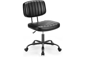 Sweetcrispy Small Office Desk Chair - Armless PU Leather with Comfy Lumbar Support, Height Adjustable Rolling Swivel Task for