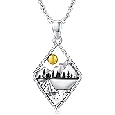 Cuoka Mountain Necklace For Women S925 Sterling Silver Oxidized Retro Nature Sun and Forest Mountain Pendant Necklaces Jewelry Gifts For Hikers Climbers Nature Lover Mother's Day Jewelry Gifts