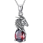 OUTANG Dragon Necklace with Birthstone 925 Sterling Silver Dragon Pendant Necklace Fine Jewelry Birthday Gift for Women/Men
