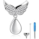 zaxsj Sterling Silver Urn Charms for Ashes Fit Bracelet Angel Wings Bead Memorial Keepsake Pendant Cremation Jewelry Urn Charm for Women (Teardrop)