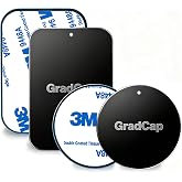 GradCap Magnetic Phone Mount Metal Plates, 4 Packs Ultra Thin Metal Discs | Black Universal 2 Rectangle 1.75"x2.5" &amp; 2 Round 1.5"x1.5" Replacement Mount Disc Kit for Phone Holder, Strong 3M Adhesive
