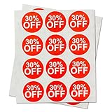 Garage Yard Sale Price Stickers Labels [30% Percent Off] for Retail Store Clearance Promotion Discount Deals Circle Pricemarker Tag Labels Stickers (Red and White / 1