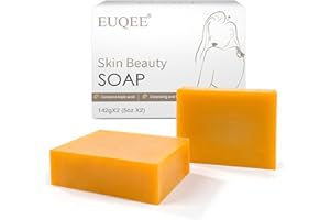 EUQEE Turmeric Kojic Acid Soap, 5 oz Soap Bars with Glycerin, Vitamin C, Collagen, Retinol, Coconut Oil & Tea Tree Oil for Skin Beauty Reduce Dark Spot Smooth Skin with a Foaming Net - 142g x 2 Bars