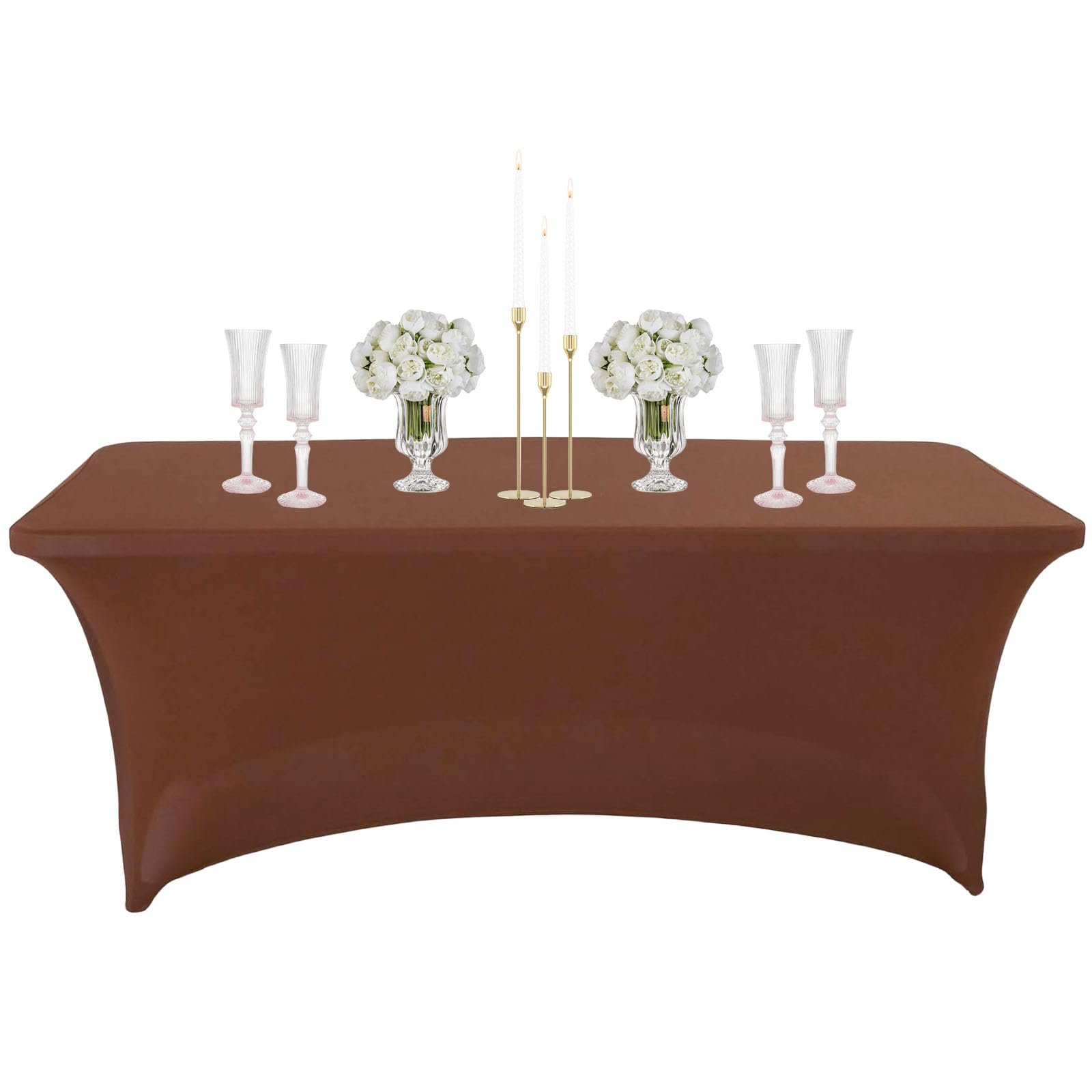 Coffee Spandex Tablecloths 4ft for Rectangle Table,Stretchable Tablecloth Washable Table Cover,Fitted Spandex Stretch Patio Table Covers for Event,Wedding,Banquet,Parties,Covering Stalls,Exhibitions