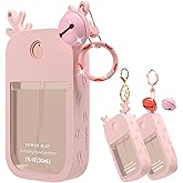 Sonnorel 1 Pack Elk Silicone Case Compatible with Touchland Hand Sanitizer Spray (Fit for 1 FL OZ/30 mL Ver), Portable keychain, Small Bell, Cute Deer Antlers (Pink)