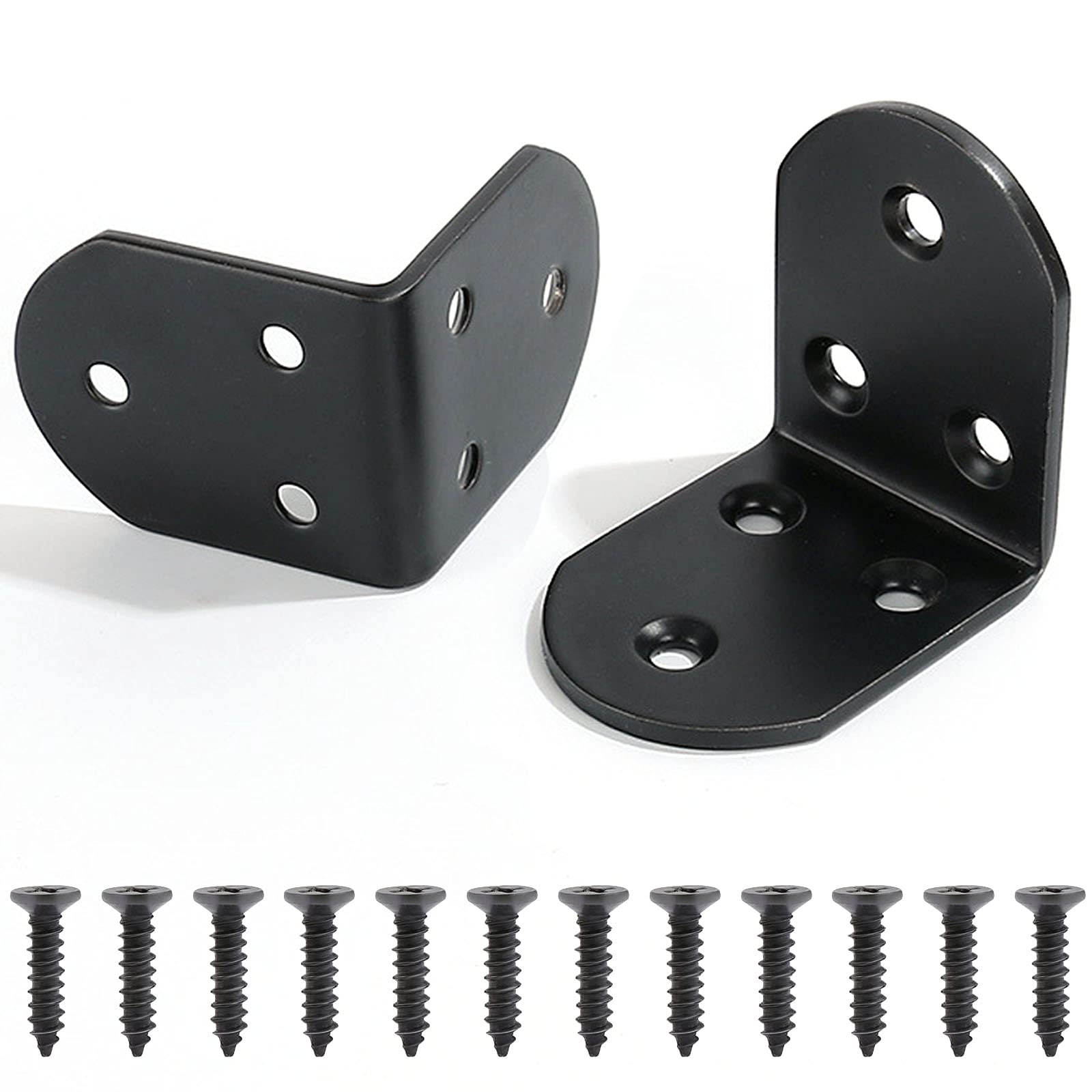 Black Corner Brackets, 90 Degree Right Angle Brackets Stainless Steel L Shaped Metal Angle Braces, Heavy Duty Bracket Corner Braces Small Bracket for Wood Shelf Furniture Black 2 Pcs