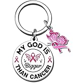 VIESUJI Breast Cancer Gifts for Woman Pancreatic/Ovarian/Bladder Cancers Awareness Accessories Breast Cancers Survivor Gifts My God Is Bigger Than Cancer Spiritual Keychain