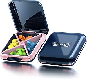 Pill Organizer, Acedada Portable Pill Box - Waterproof Pretty Daily Pill Case, BPA Free Pill Container for Vitamins, Fish Oils, Supplements, Ideal for Travel, Gym, Office, Pregnancy | Blue