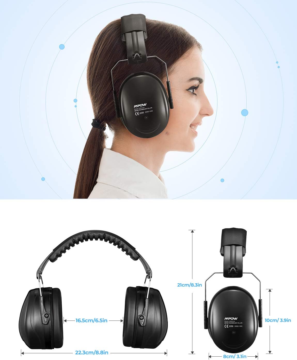 Mpow Ear Protection 2 Packs, NRR 28dB Professional Ear Defenders with a Carrying Bag, Foldable Noise Reduction Safety Ear Muffs for Hearing Protection, Shooting, Mowing, Construction, Woodworking - - 