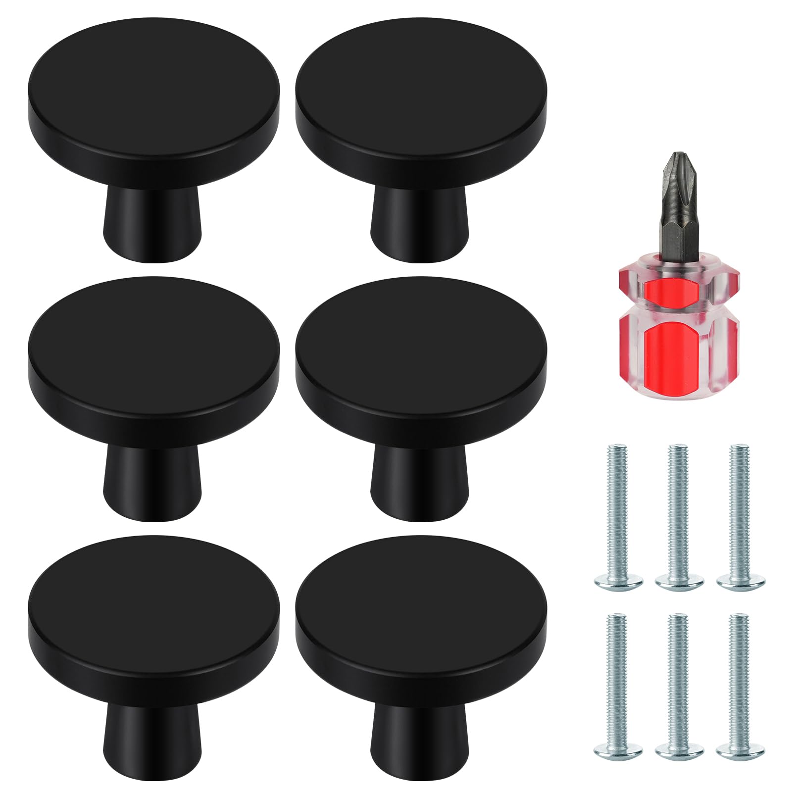Ainiv 6 PCS Black Cabinet Knobs, 30mm Round Drawer Knobs, Mushroom Dresser Handle, Single Hole Cupboard Handle, Aluminum Alloy Cabinet Knob with Screws for Kitchen Wardrobes Bathroom Home Decoration — image 1