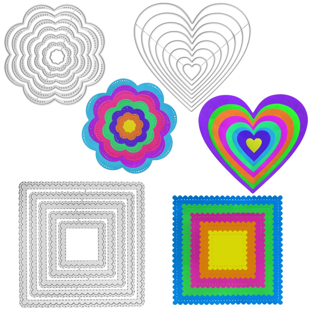 AFUNTA 3 Sets Die Cuts for Card Making, Heart Shape Metal Die Cuts Flower Shape Cutting Dies Rectangle Lace Card Making Supplies for DIY Crafts Scrapbook Album