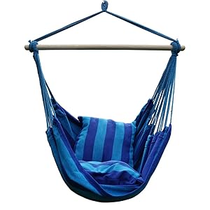 Blissun Hanging Hammock Chair, Hanging Swing Chair with Two Cushions, 34 Inch Wide Seat (Seaside Stripe)