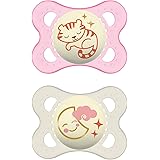 MAM Night Pacifiers (2 Pack, 1 Sterilizing Pacifier Case), MAM Pacifiers 0-6 Months for Baby Girl, Best Pacifier for Breastfe