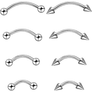 8Pcs 16g Vertical Labret Lip Jewelry Surgical Steel Curved Barbell Jewelry | Internally Threaded Eyebrow Piercing Jewelry Tin