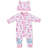 BABESIDE 2 Pcs Reborn Babys Doll Clothes for 17-22 Inch Baby Dolls, Pink Cat Pattern Reborn Baby Dolls Accessories Set with Hat, for Reborn Doll Girls Boys (Dolls not Included)