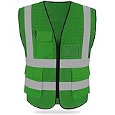 HYCOPROT High Visibility Mesh Safety Reflective Vest with Pockets and Zipper, Meets ANSI/ISEA Standards