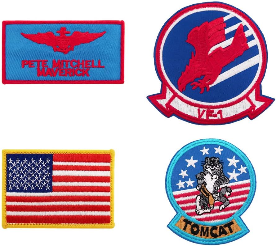 Mixed Media - Halloween Costumes, US Navy Fighter US Flag Embroidered iron on Patches 4 pcs set