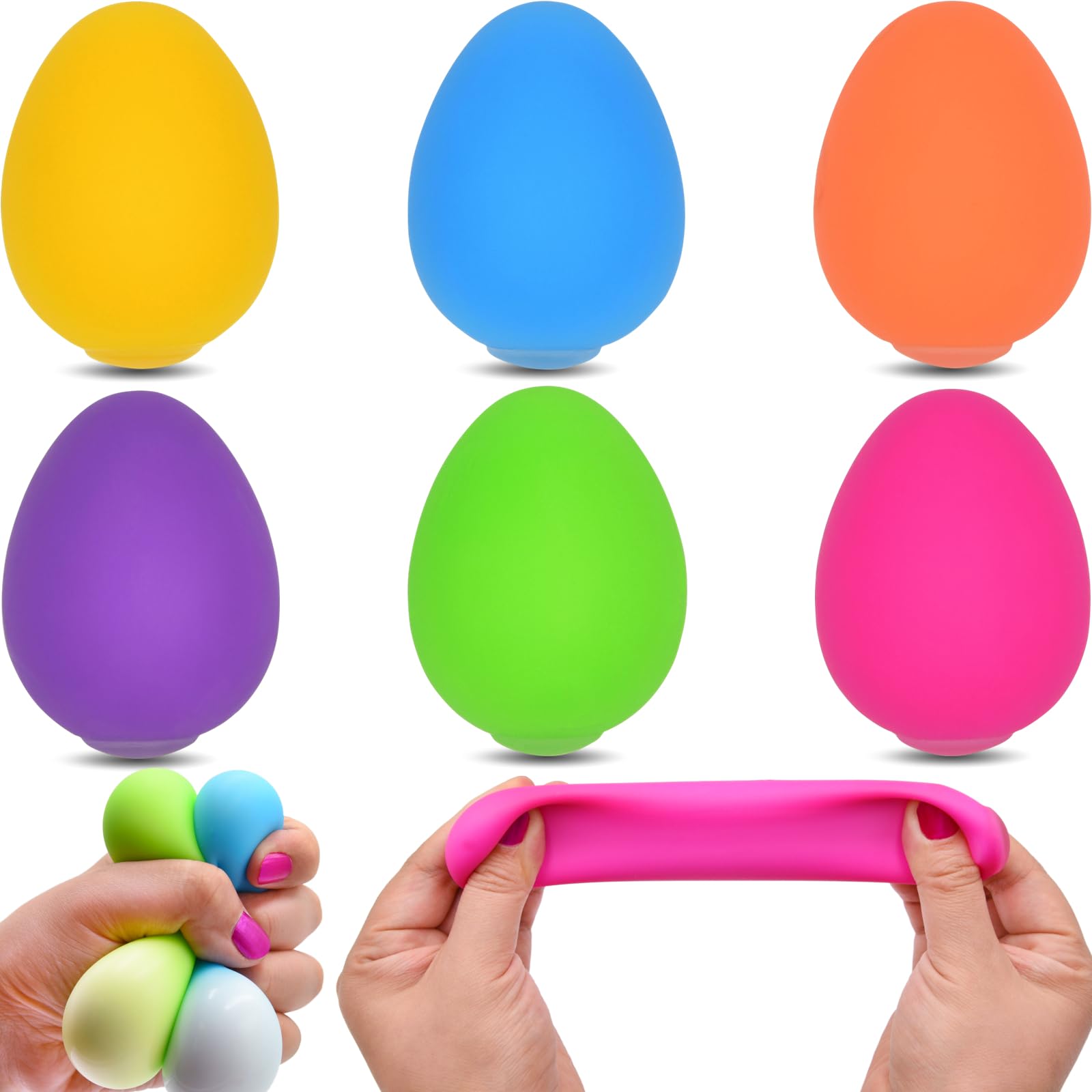 Menzcci 6 Pack Easter Eggs Squeeze Toys Stress Balls Squishy Toys for Kids Boys Girls Easter Egg Hunt Easter Basket Stuffers Egg Fillers Party Favors Gifts