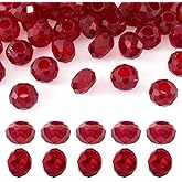 100pcs Dark Red Glass Faceted European Beads Crystal Large Hole Loose Rondelle Spacer Beads Slide Charms No Metal Core 14x8mm for DIY Bracelet Necklace Jewelry Crafts Making Hole:5mm