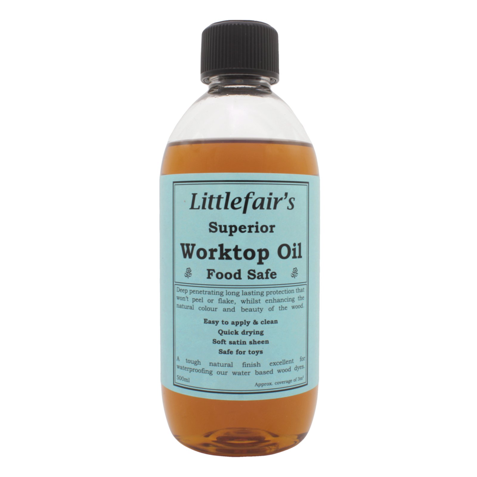 Littlefair’s Worktop Oil 500ml - All Round Protection & Food Safe Wood Oil - Kitchen Worktop Oil with Easy Apply & Quick Dry Formula - Wooden Worktop Oil for a Beautiful Satin Sheen - All Wood Types