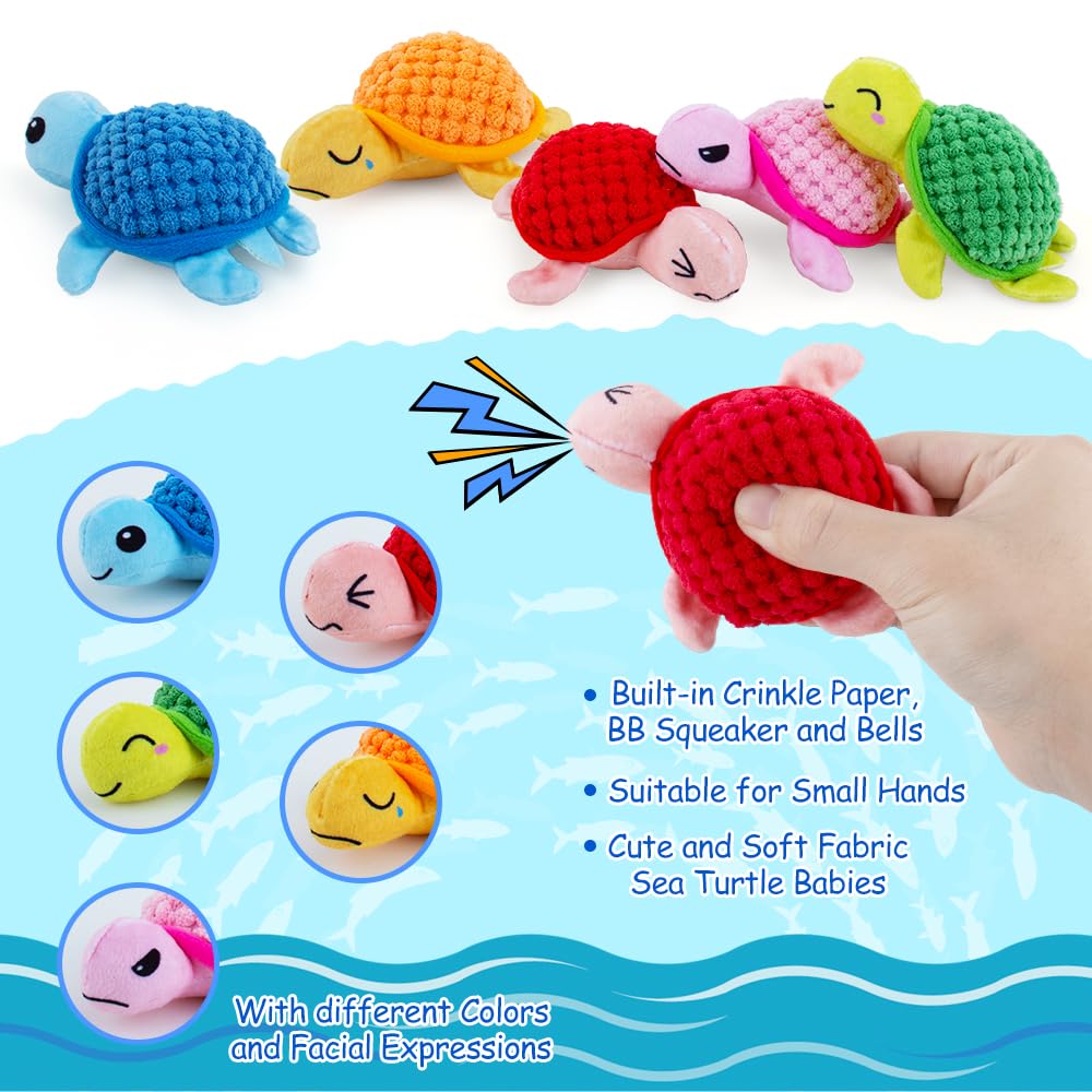 teytoy Sea Turtle Stuffed Animal Set with 5 Babies Inside, Soft and Cuddly Small Stuffed Animals Ideal Gift for Kids, Boys & Girls, Matching Games for Toddlers 1-3 to Learn Shapes, Colors, Numbers