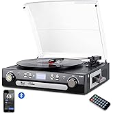 DIGITNOW Vinyl/LP Turntable Record Player, with Bluetooth,AM&FM Radio, Cassette Tape, Aux in, USB/SD Encoding & Playing MP3/ 