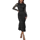 Atizon Elegant Ruched Bodycon Evening Dresses for Women Cocktail Party Formal Maxi Mermaid Dress
