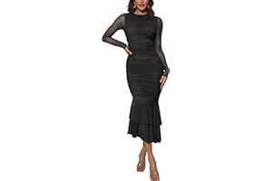 Atizon Elegant Ruched Bodycon Evening Dresses for Women Cocktail Party Formal Maxi Mermaid Dress
