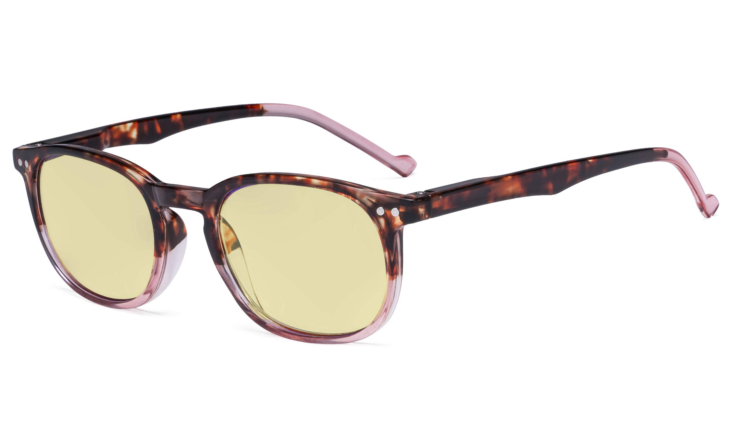 Eyekepper Retro Blue Light Glasses Women Men - Blocking Ray Screen Glare Computer Reading Glasses with Yellow Filter Lens - Tortoise/Pink