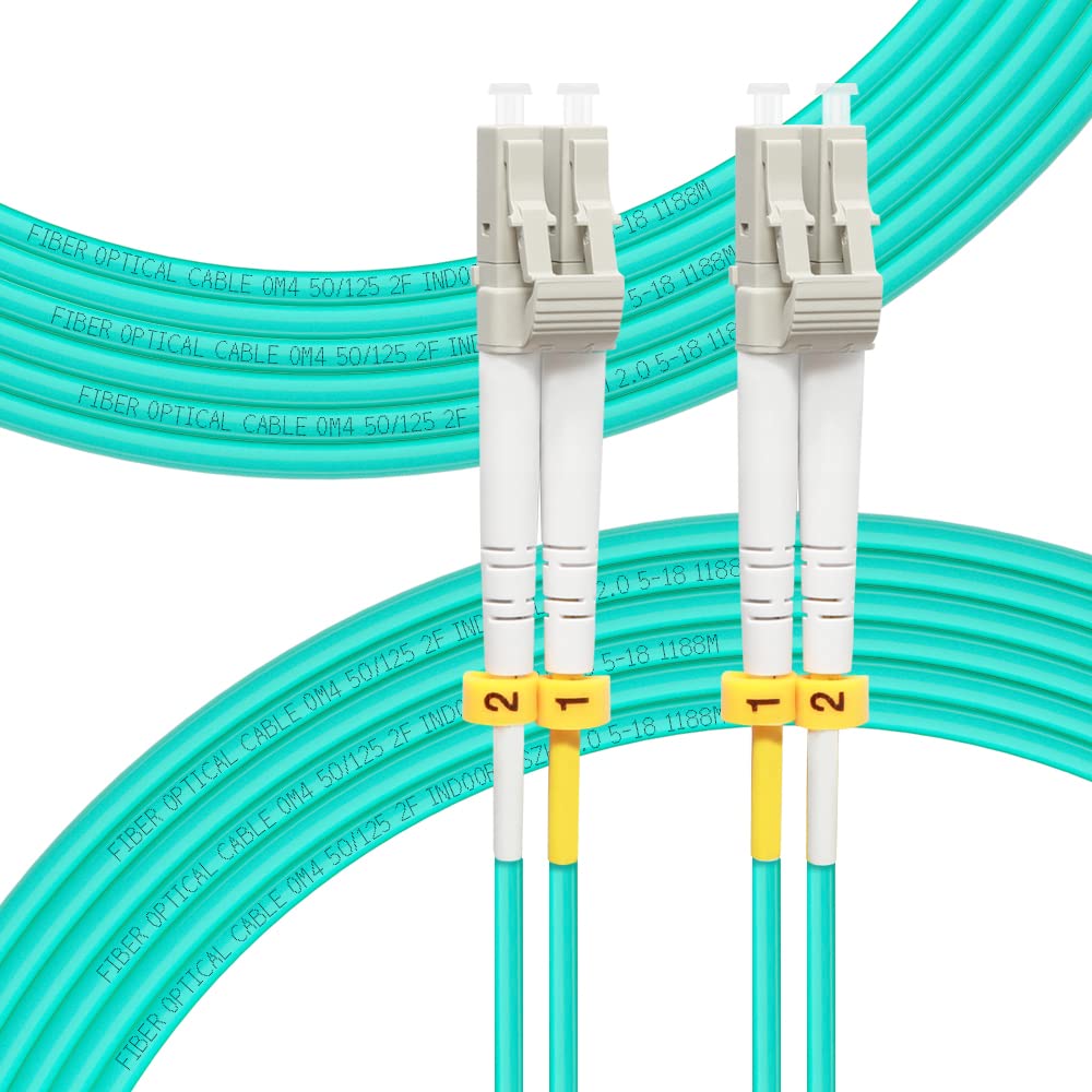 FLYPROFiber 15m/49ft OM4 LC to LC Fiber Patch Cable | Length Options: 0.5m-100m, 40GB/100GB Duplex, 50/125um Multimode Fiber Optic Cable Cord LSZH 15Meter(49ft)