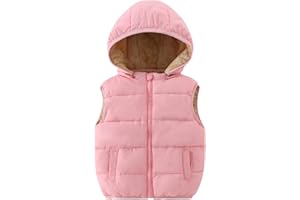 YAGATA Toddler Puffer Vest Boys Girls Fleece Vest Puffy Toddler Boy Sleeveless Jacket Coat with Removable Hood