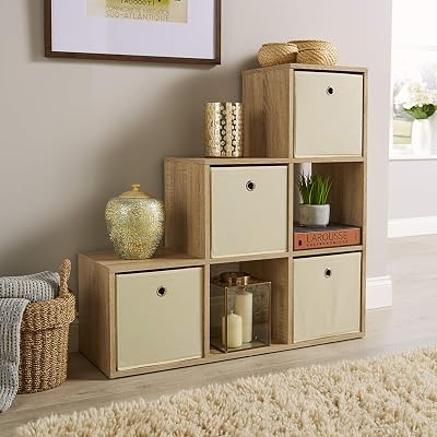 Home Source Step Style Storage 6 Cube Bookcase Oak Effect 90cm Wide
